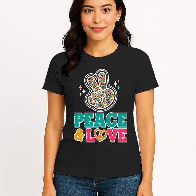Retro Flower Power Peace And Love Womens T-Shirt