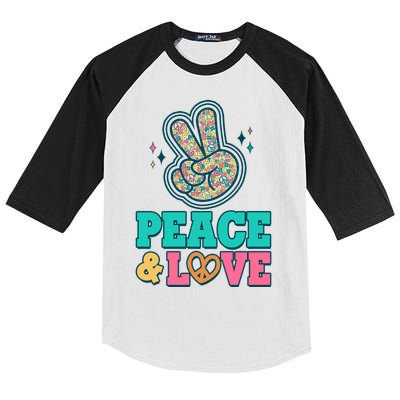 Retro Flower Power Peace And Love Kids Colorblock Raglan Jersey