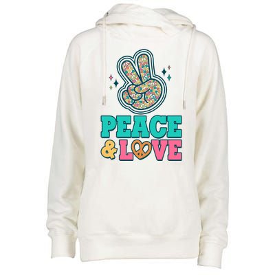 Retro Flower Power Peace And Love Womens Funnel Neck Pullover Hood