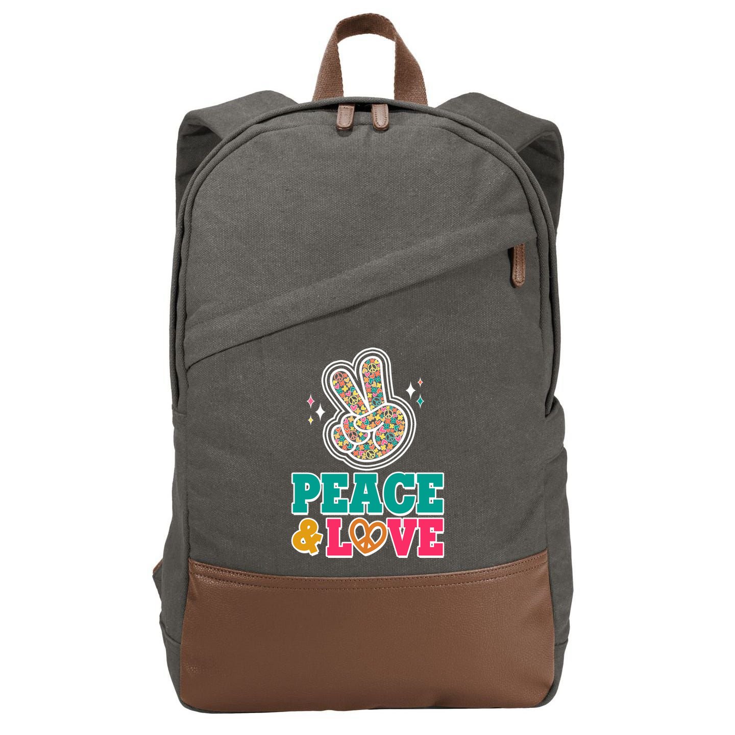 Retro Flower Power Peace And Love Cotton Canvas Backpack