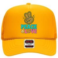 Retro Flower Power Peace And Love High Crown Mesh Back Trucker Hat