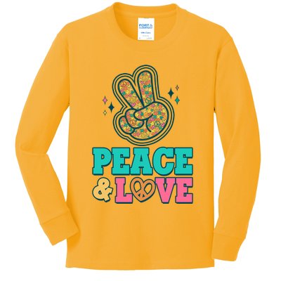 Retro Flower Power Peace And Love Kids Long Sleeve Shirt