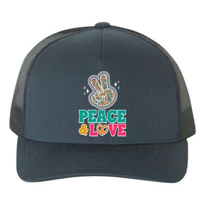 Retro Flower Power Peace And Love Yupoong Adult 5-Panel Trucker Hat