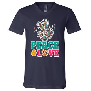 Retro Flower Power Peace And Love V-Neck T-Shirt