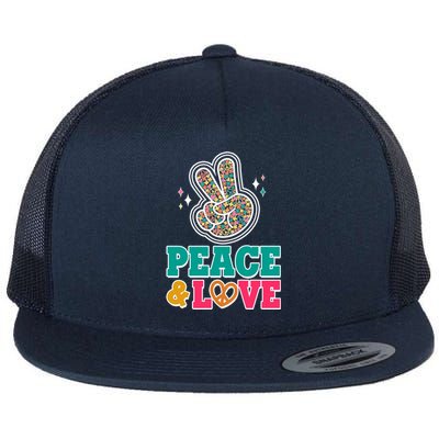 Retro Flower Power Peace And Love Flat Bill Trucker Hat