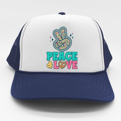 Retro Flower Power Peace And Love Trucker Hat