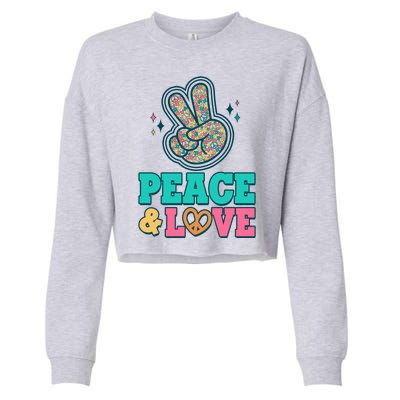 Retro Flower Power Peace And Love Cropped Pullover Crew