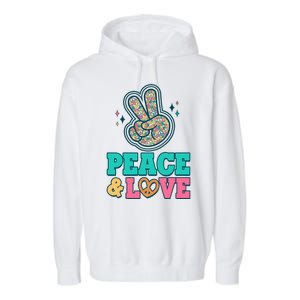 Retro Flower Power Peace And Love Garment-Dyed Fleece Hoodie