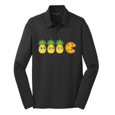 Retro Funny Pineapple Pizza Video Game Silk Touch Performance Long Sleeve Polo