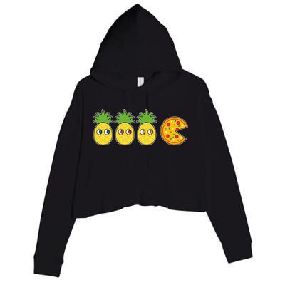 Retro Funny Pineapple Pizza Video Game Crop Fleece Hoodie