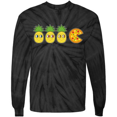 Retro Funny Pineapple Pizza Video Game Tie-Dye Long Sleeve Shirt