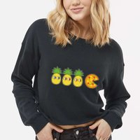 Retro Funny Pineapple Pizza Video Game Cropped Pullover Crew