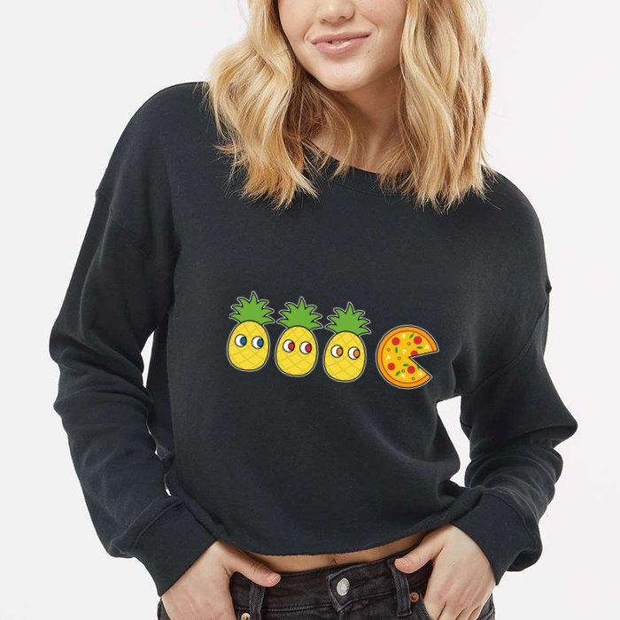Retro Funny Pineapple Pizza Video Game Cropped Pullover Crew