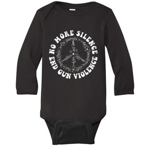 Retro Floral Peace Sign NoMore Silence End Gun Violence Baby Long Sleeve Bodysuit