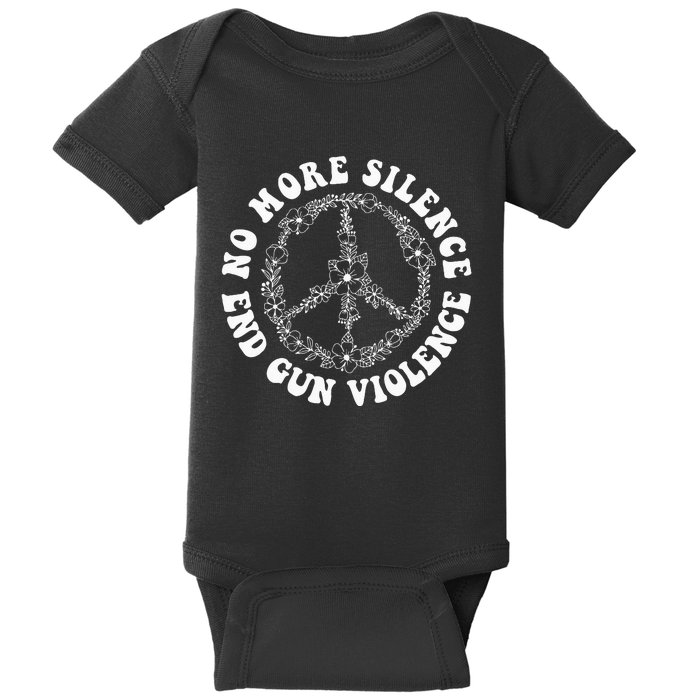 Retro Floral Peace Sign NoMore Silence End Gun Violence Baby Bodysuit