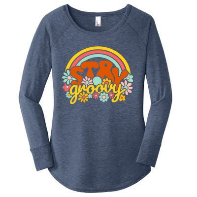 Retro Flowers Peace Stay Groovy Positive Mind Happy Life Women's Perfect Tri Tunic Long Sleeve Shirt