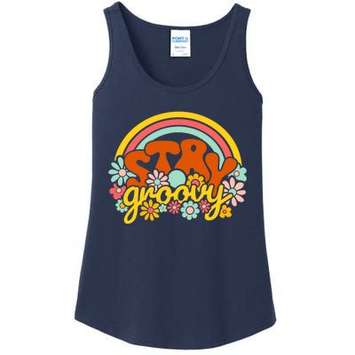 Retro Flowers Peace Stay Groovy Positive Mind Happy Life Ladies Essential Tank