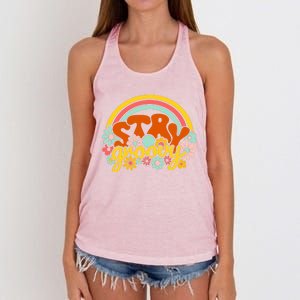 Retro Flowers Peace Stay Groovy Positive Mind Happy Life Women's Knotted Racerback Tank