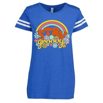 Retro Flowers Peace Stay Groovy Positive Mind Happy Life Enza Ladies Jersey Football T-Shirt