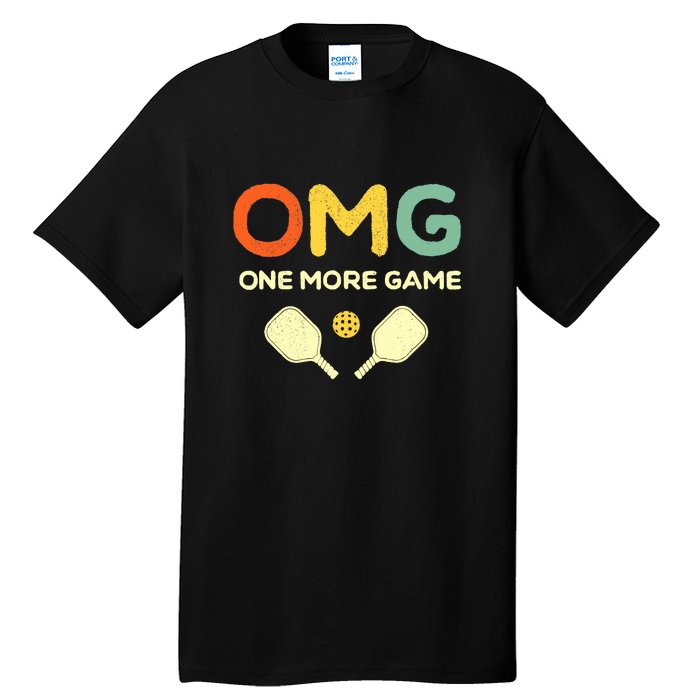 Retro Funny Pickleball Lover One More Game Omg Pickle Ball Gift Tall T-Shirt