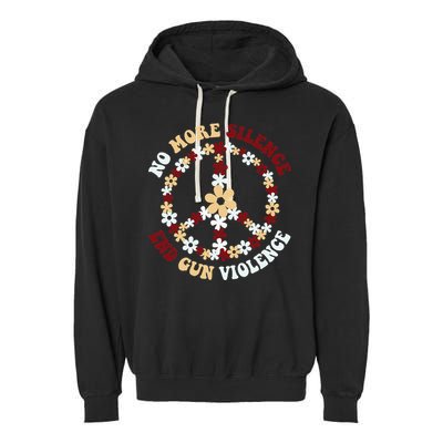 Retro Floral Peace Sign NoMore Silence End Gun Violence Garment-Dyed Fleece Hoodie