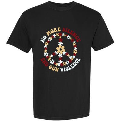 Retro Floral Peace Sign NoMore Silence End Gun Violence Garment-Dyed Heavyweight T-Shirt