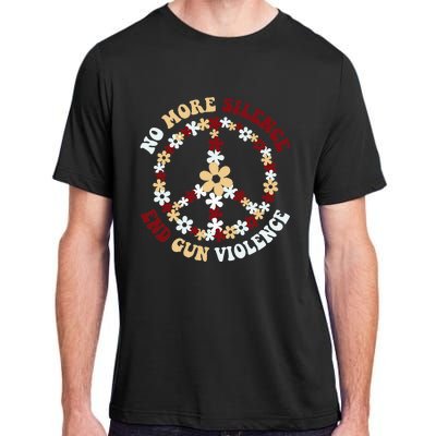 Retro Floral Peace Sign NoMore Silence End Gun Violence Adult ChromaSoft Performance T-Shirt