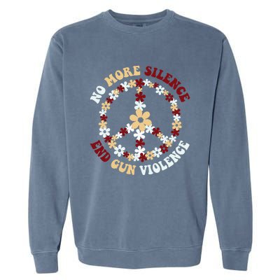 Retro Floral Peace Sign NoMore Silence End Gun Violence Garment-Dyed Sweatshirt