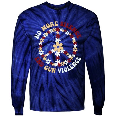 Retro Floral Peace Sign NoMore Silence End Gun Violence Tie-Dye Long Sleeve Shirt