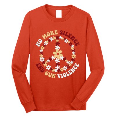 Retro Floral Peace Sign NoMore Silence End Gun Violence Long Sleeve Shirt