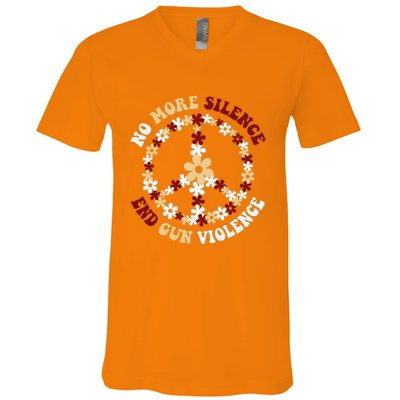 Retro Floral Peace Sign NoMore Silence End Gun Violence V-Neck T-Shirt