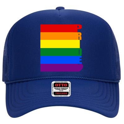 Rainbow Flag Pride Gift High Crown Mesh Back Trucker Hat