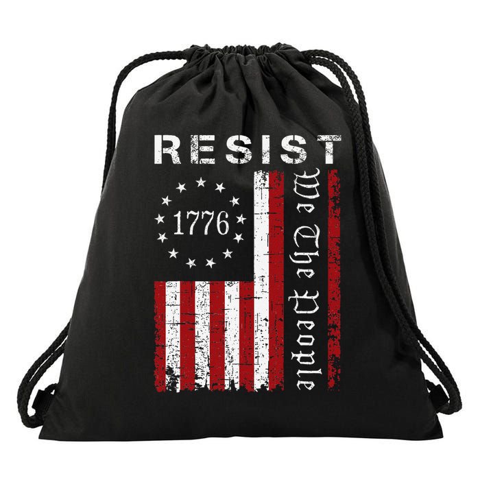 Resist Flag Protest Drawstring Bag