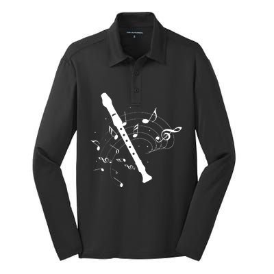 Recorder Flute Player Teacher Silk Touch Performance Long Sleeve Polo