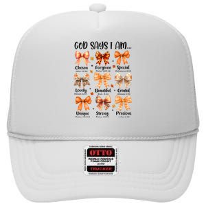 Retro Fall Pumpkin Bow God Says You Are High Crown Mesh Back Trucker Hat