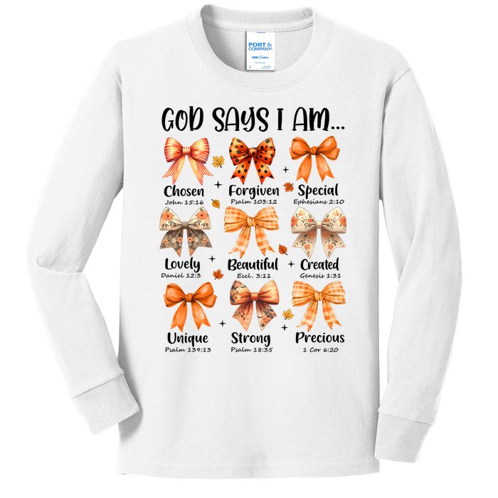 Retro Fall Pumpkin Bow God Says You Are Kids Long Sleeve Shirt