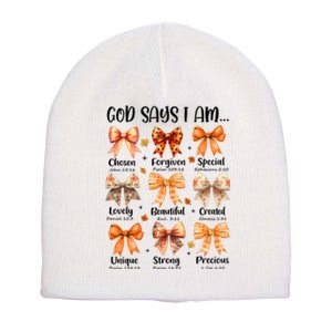 Retro Fall Pumpkin Bow God Says You Are Short Acrylic Beanie