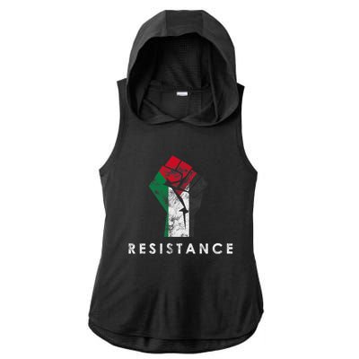 Raised Fist Palestine Flag Save Gaza Ladies PosiCharge Tri-Blend Wicking Draft Hoodie Tank