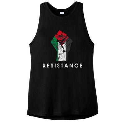 Raised Fist Palestine Flag Save Gaza Ladies PosiCharge Tri-Blend Wicking Tank