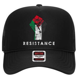 Raised Fist Palestine Flag Save Gaza High Crown Mesh Back Trucker Hat