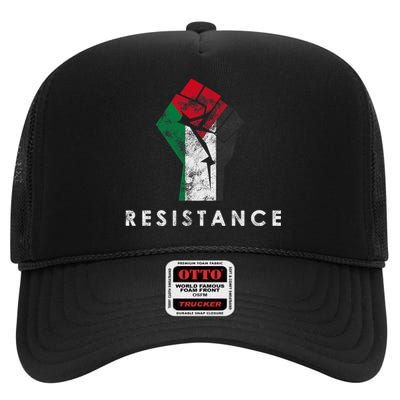 Raised Fist Palestine Flag Save Gaza High Crown Mesh Back Trucker Hat