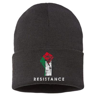 Raised Fist Palestine Flag Save Gaza Sustainable Knit Beanie