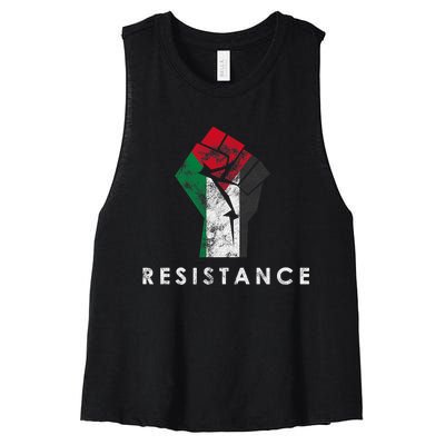 Raised Fist Palestine Flag Save Gaza Women's Racerback Cropped Tank