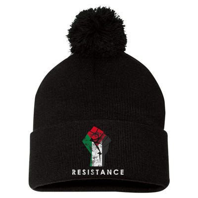 Raised Fist Palestine Flag Save Gaza Pom Pom 12in Knit Beanie