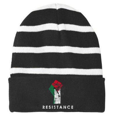 Raised Fist Palestine Flag Save Gaza Striped Beanie with Solid Band