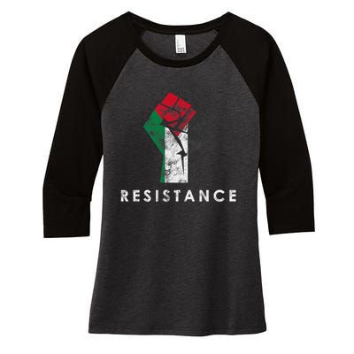 Raised Fist Palestine Flag Save Gaza Women's Tri-Blend 3/4-Sleeve Raglan Shirt