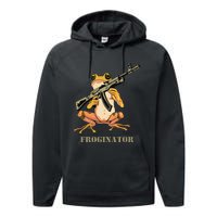 Random Funny Quirky Frog Rifle Froginator Performance Fleece Hoodie