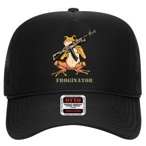 Random Funny Quirky Frog Rifle Froginator High Crown Mesh Back Trucker Hat