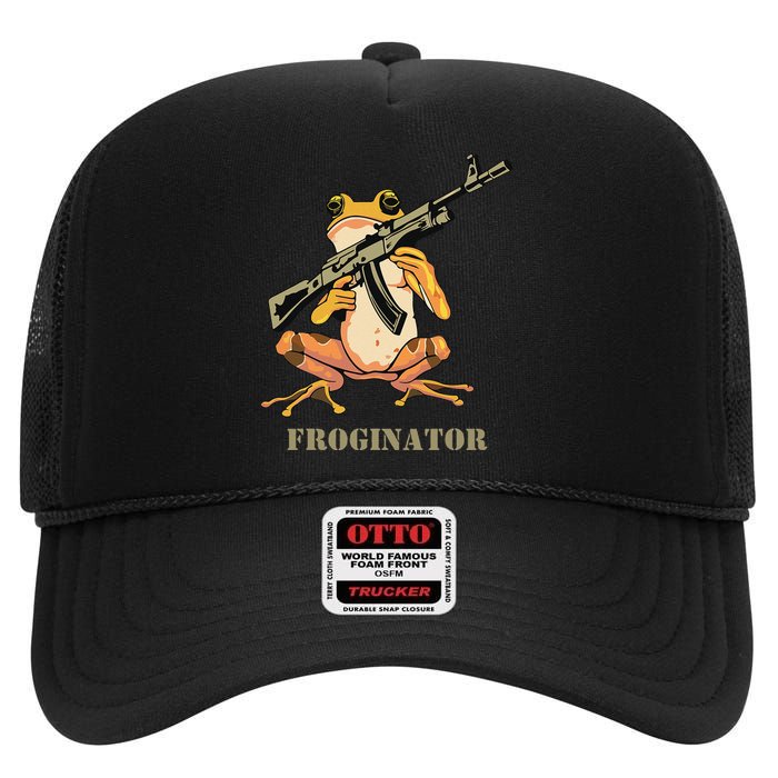 Random Funny Quirky Frog Rifle Froginator High Crown Mesh Back Trucker Hat