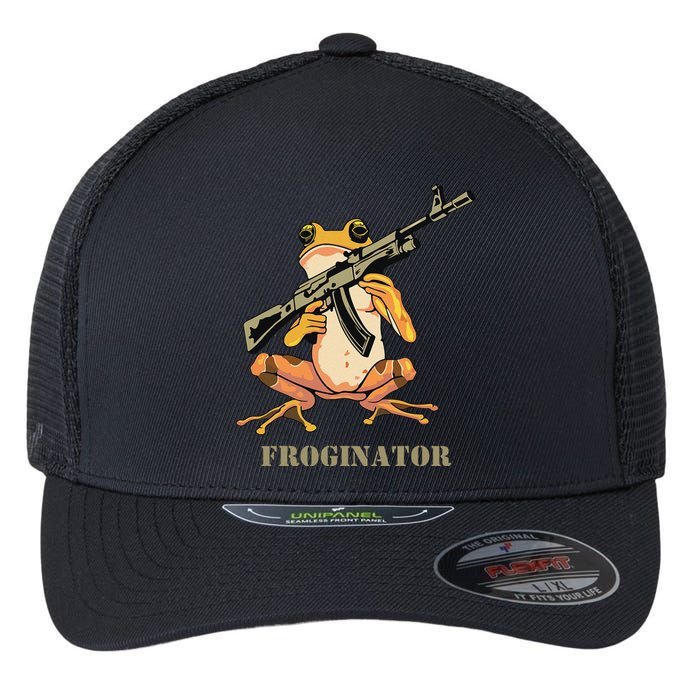 Random Funny Quirky Frog Rifle Froginator Flexfit Unipanel Trucker Cap